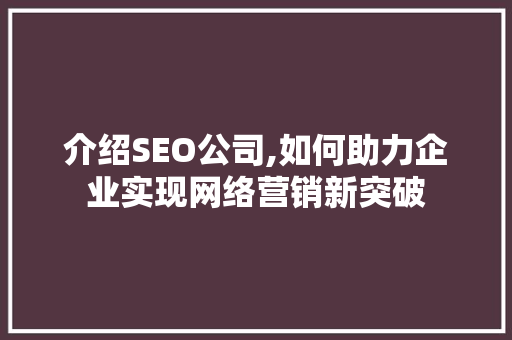 介绍SEO公司,如何助力企业实现网络营销新突破