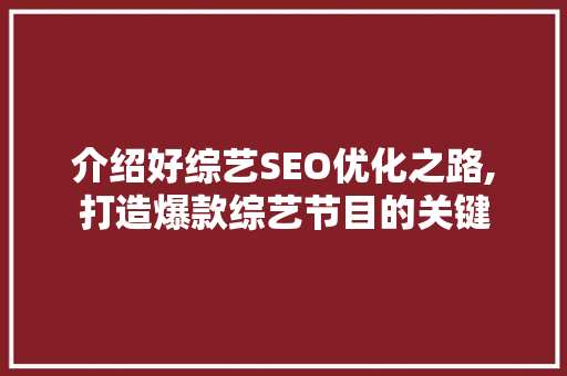 介绍好综艺SEO优化之路,打造爆款综艺节目的关键
