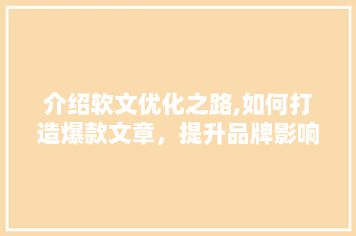 介绍软文优化之路,如何打造爆款文章，提升品牌影响力