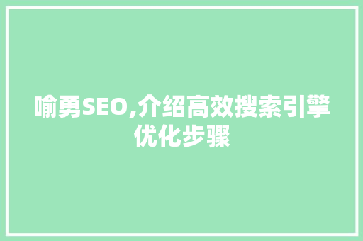 喻勇SEO,介绍高效搜索引擎优化步骤