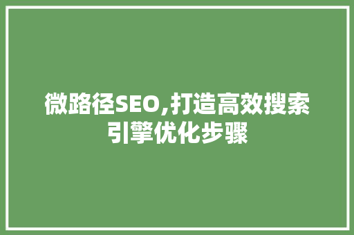 微路径SEO,打造高效搜索引擎优化步骤 种植技巧