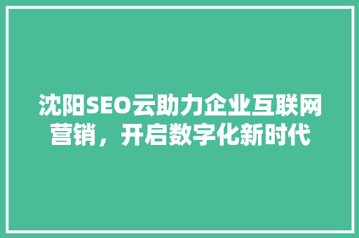沈阳SEO云助力企业互联网营销，开启数字化新时代 种植技巧