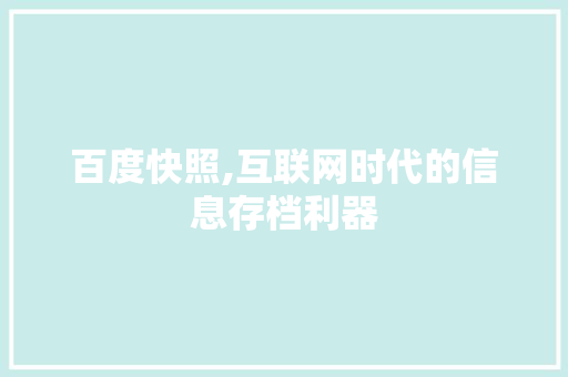 百度快照,互联网时代的信息存档利器