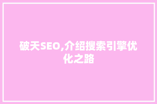 破天SEO,介绍搜索引擎优化之路