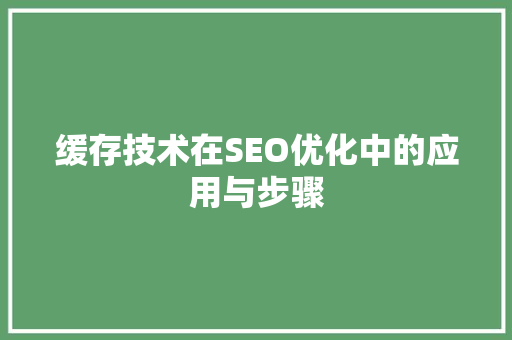 缓存技术在SEO优化中的应用与步骤
