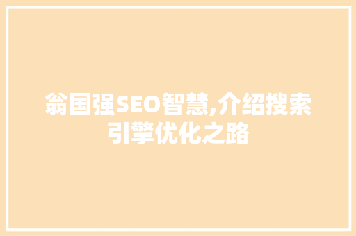 翁国强SEO智慧,介绍搜索引擎优化之路