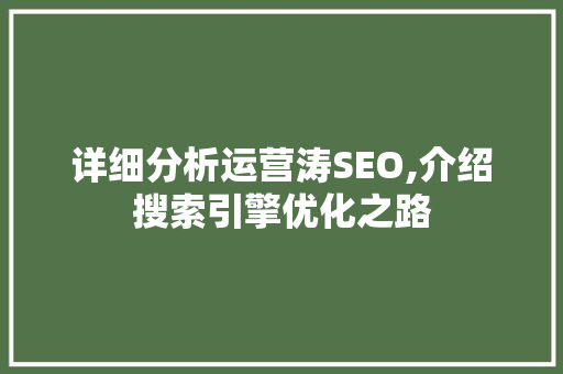 详细分析运营涛SEO,介绍搜索引擎优化之路 种植技巧