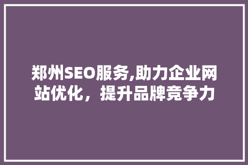 郑州SEO服务,助力企业网站优化，提升品牌竞争力