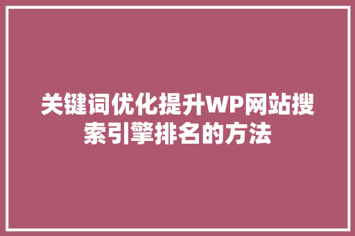 关键词优化提升WP网站搜索引擎排名的方法