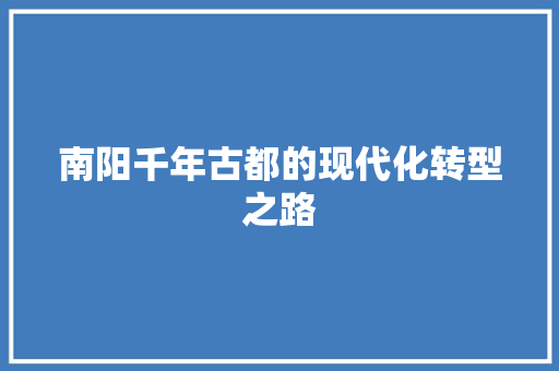 南阳千年古都的现代化转型之路