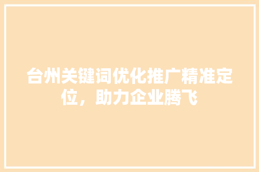 台州关键词优化推广精准定位，助力企业腾飞