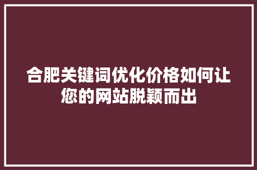 合肥关键词优化价格如何让您的网站脱颖而出 种植技巧