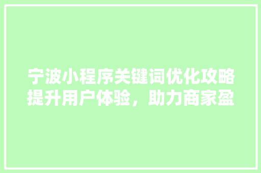 宁波小程序关键词优化攻略提升用户体验，助力商家盈利