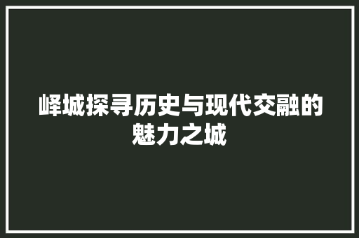 峄城探寻历史与现代交融的魅力之城