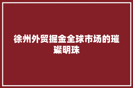 徐州外贸掘金全球市场的璀璨明珠