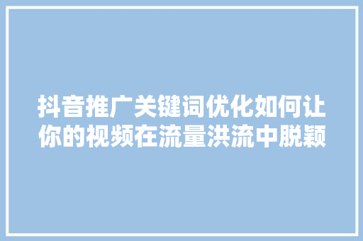 抖音推广关键词优化如何让你的视频在流量洪流中脱颖而出
