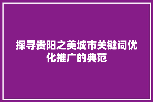 探寻贵阳之美城市关键词优化推广的典范