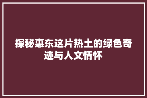 探秘惠东这片热土的绿色奇迹与人文情怀