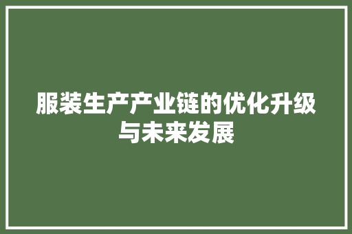 服装生产产业链的优化升级与未来发展 花朵知识