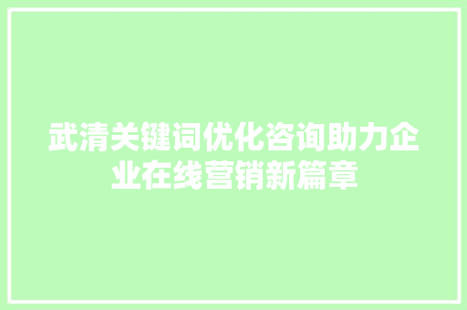 武清关键词优化咨询助力企业在线营销新篇章