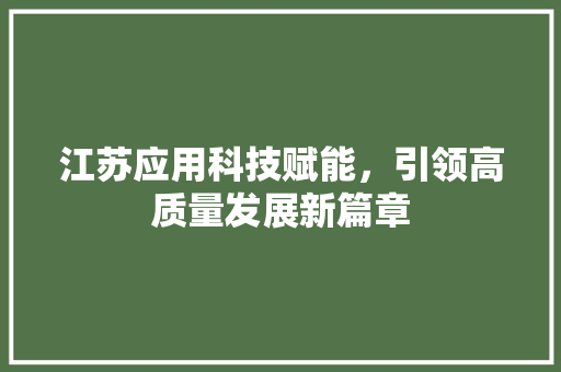 江苏应用科技赋能，引领高质量发展新篇章