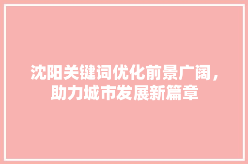 沈阳关键词优化前景广阔，助力城市发展新篇章
