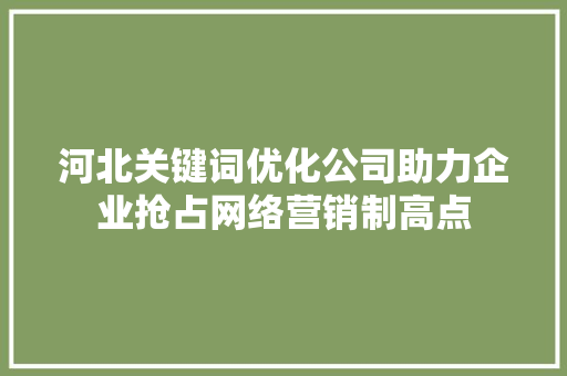 河北关键词优化公司助力企业抢占网络营销制高点