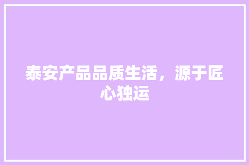 泰安产品品质生活，源于匠心独运