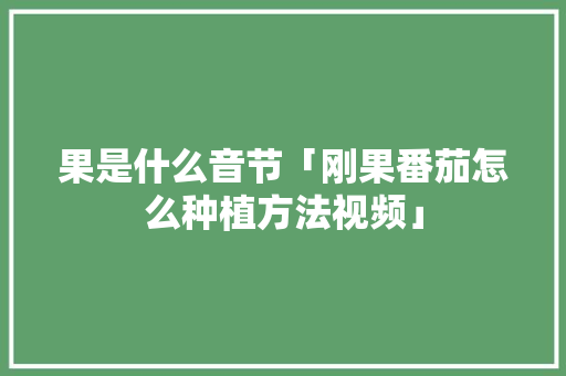 果是什么音节「刚果番茄怎么种植方法视频」