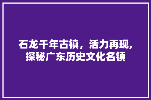 石龙千年古镇，活力再现,探秘广东历史文化名镇