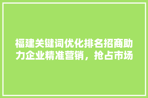 福建关键词优化排名招商助力企业精准营销，抢占市场先机