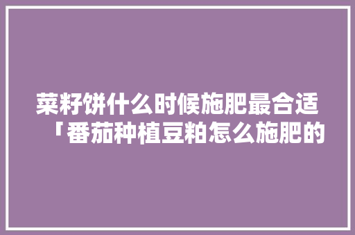 菜籽饼什么时候施肥最合适「番茄种植豆粕怎么施肥的」 菜籽饼什么时候施肥最合适「番茄种植豆粕怎么施肥的」 番茄种植技巧