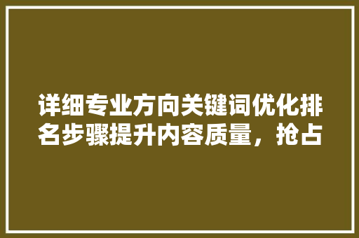 详细专业方向关键词优化排名步骤提升内容质量，抢占行业高地