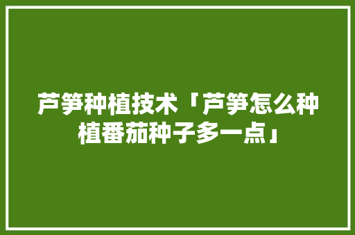 芦笋种植技术「芦笋怎么种植番茄种子多一点」 芦笋种植技术「芦笋怎么种植番茄种子多一点」 花朵知识