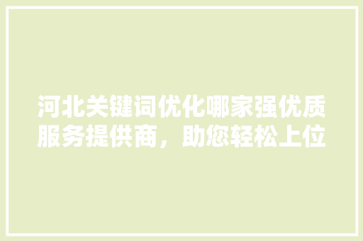 河北关键词优化哪家强优质服务提供商，助您轻松上位 种植技巧