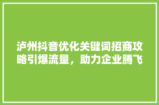 泸州抖音优化关键词招商攻略引爆流量，助力企业腾飞