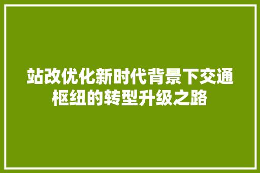 站改优化新时代背景下交通枢纽的转型升级之路