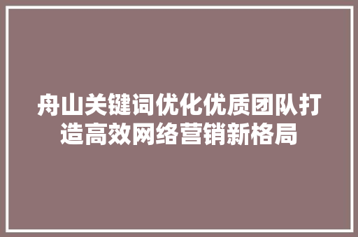 舟山关键词优化优质团队打造高效网络营销新格局