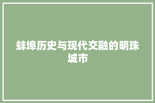 蚌埠历史与现代交融的明珠城市