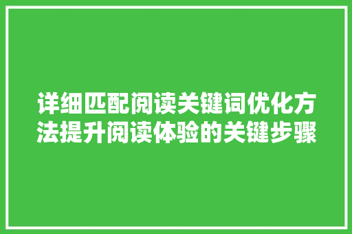 详细匹配阅读关键词优化方法提升阅读体验的关键步骤