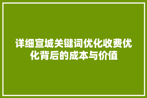 详细宣城关键词优化收费优化背后的成本与价值