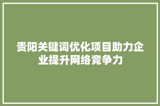 贵阳关键词优化项目助力企业提升网络竞争力