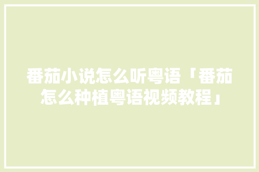 番茄小说怎么听粤语「番茄怎么种植粤语视频教程」