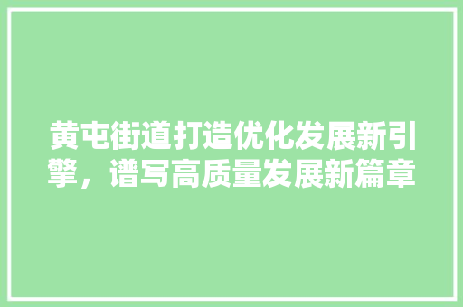 黄屯街道打造优化发展新引擎，谱写高质量发展新篇章 农业常识