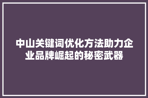 中山关键词优化方法助力企业品牌崛起的秘密武器