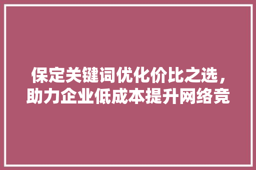 保定关键词优化价比之选，助力企业低成本提升网络竞争力