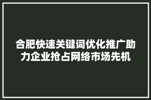 合肥快速关键词优化推广助力企业抢占网络市场先机
