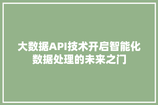 大数据API技术开启智能化数据处理的未来之门