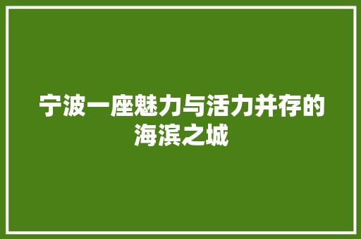宁波一座魅力与活力并存的海滨之城