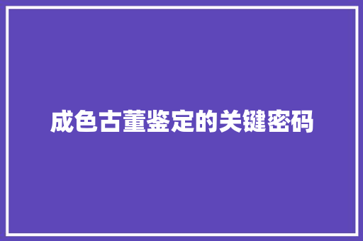 成色古董鉴定的关键密码